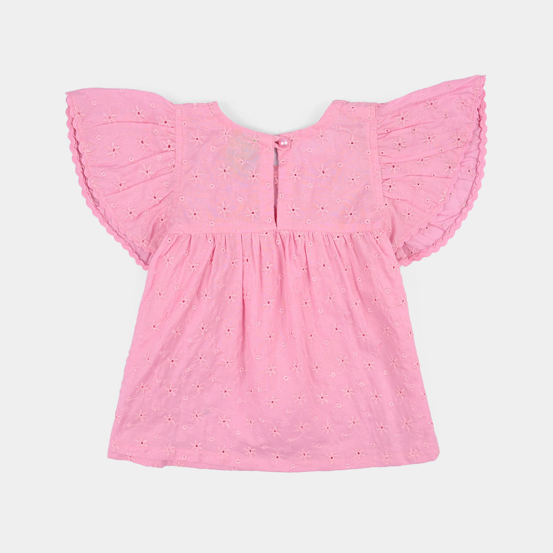 Infant Girls Cotton Emb Top Pink-Lilac
