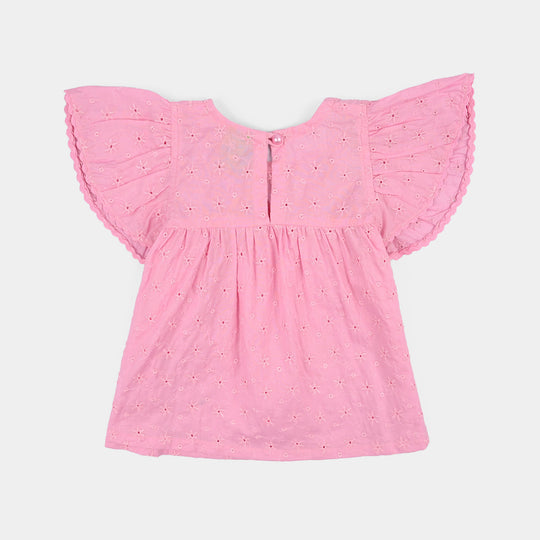 Infant Girls Cotton Emb Top Pink-Lilac