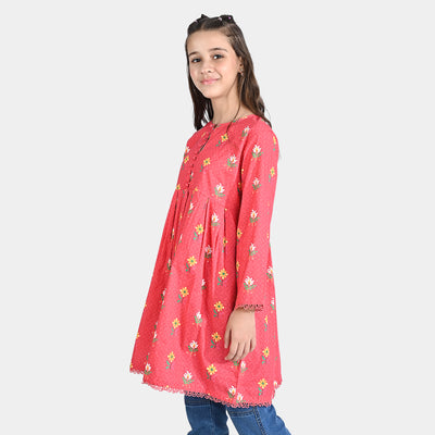 Girls Cotton Poplin Printed Kurti Mehrab-Red