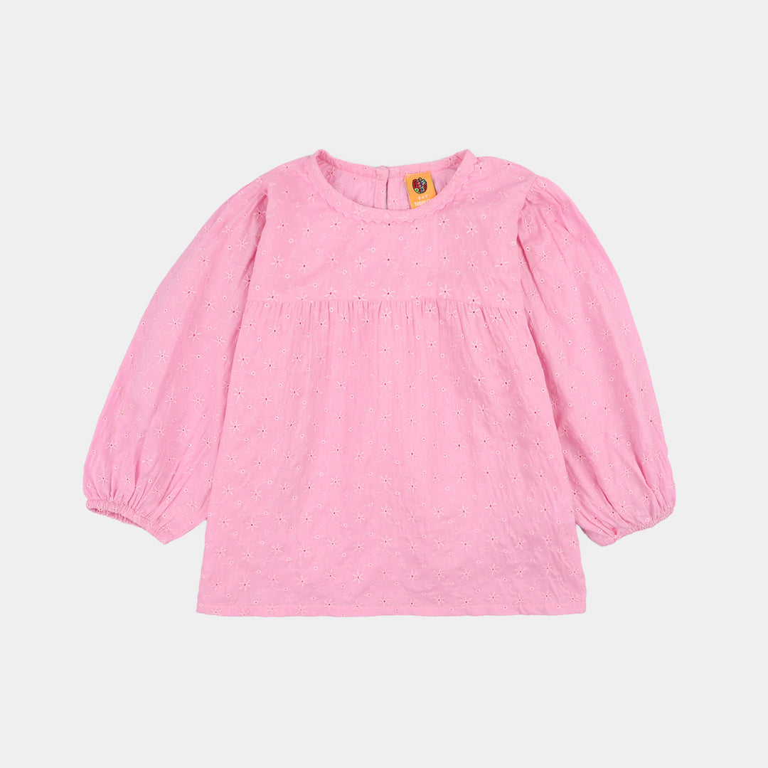 Girls Cotton Emb Top Daffodils-Lilac