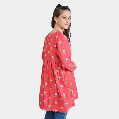 Girls Cotton Poplin Printed Kurti Mehrab-Red