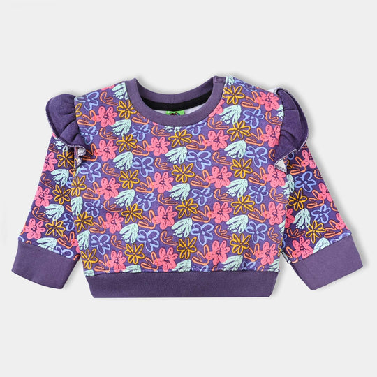 Infants Girls Fleece Sweatshirt Flowers-D. Lavender