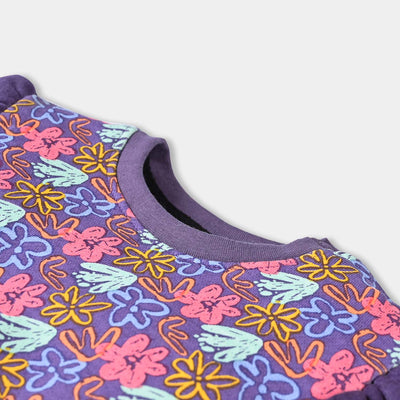 Infants Girls Fleece Sweatshirt Flowers-D. Lavender