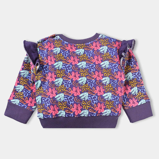 Infants Girls Fleece Sweatshirt Flowers-D. Lavender