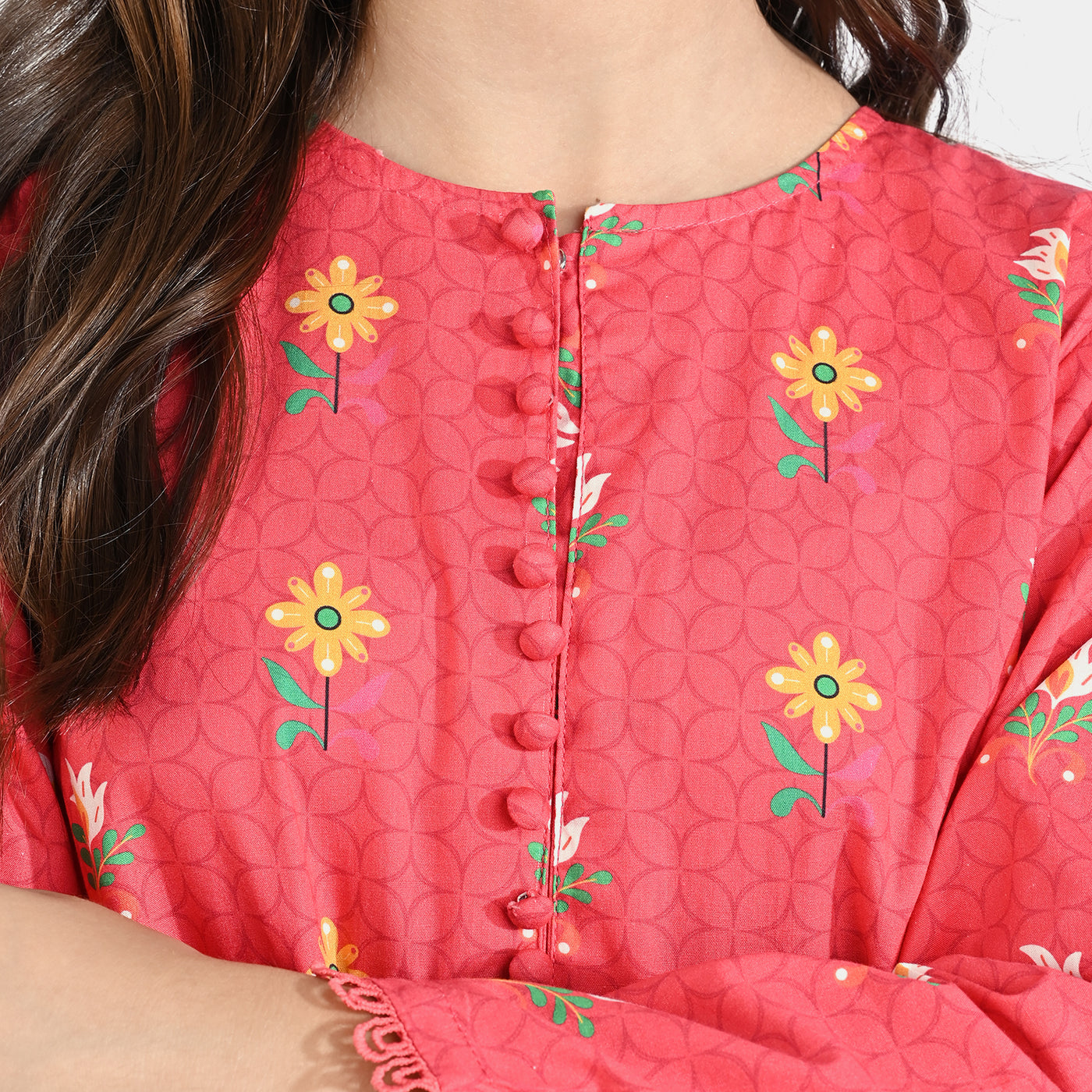 Girls Cotton Poplin Printed Kurti Mehrab-Red