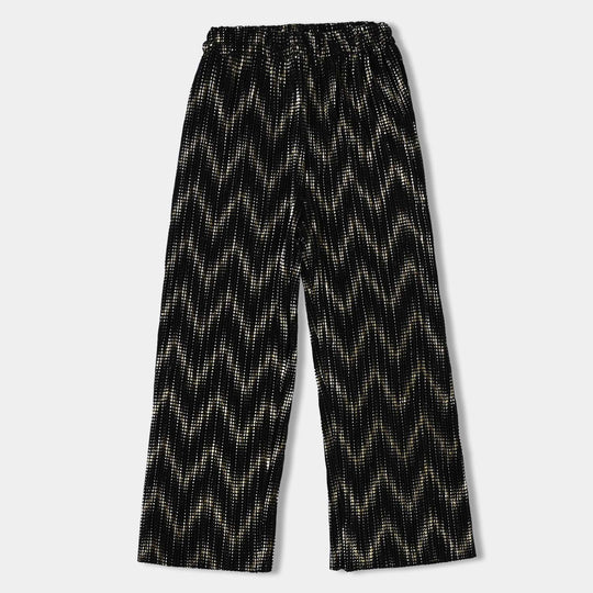 Girls Satin Culotte Pant Chevron-BLACK