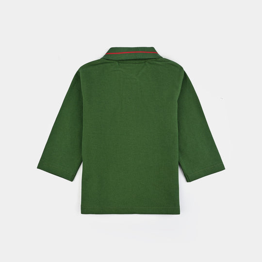 Infant Boys Jumbo Pique Polo F/S Super Heroes-Olive Green