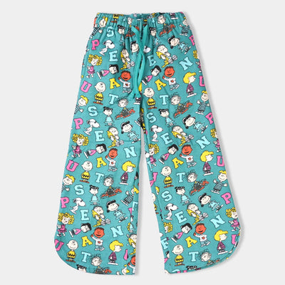 Girls Fleece Jersey Pajama Peanuts-Sea Green
