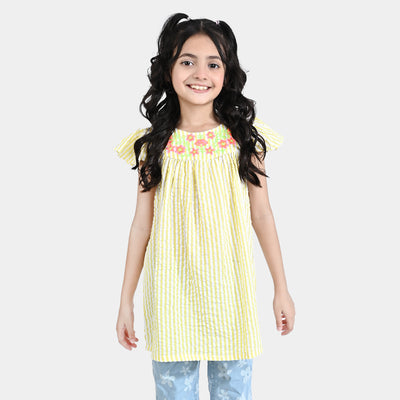 Girls PC Casual Frock Caroyan Stripe-Yellow