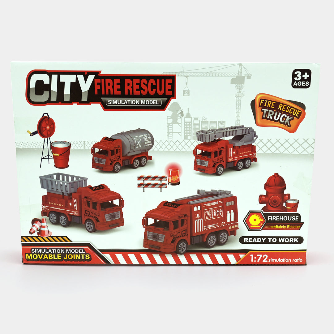 Pull Back Fire Rescue Truck Toy Play Set For Kids