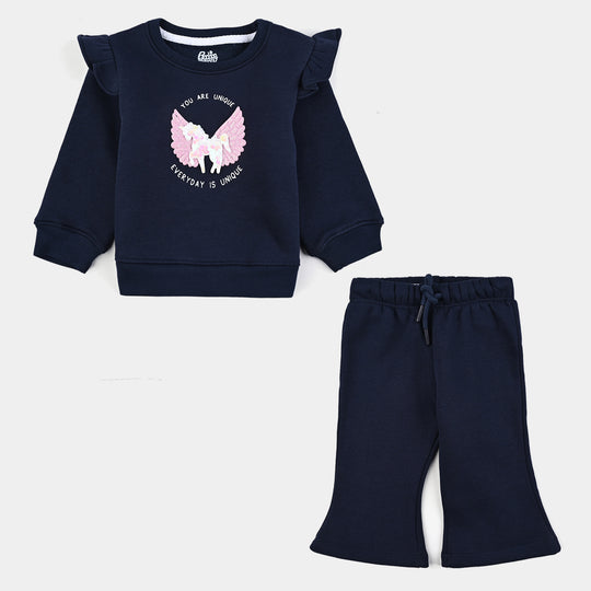 Infant Girls Fleece 2 Piece Suit-NAVY