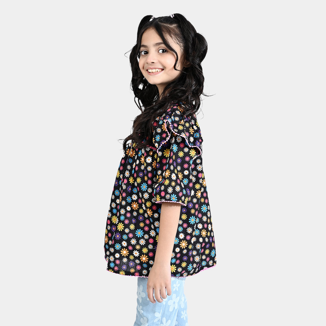 Girls Cotton Poplin Casual Top Caviar-Multi