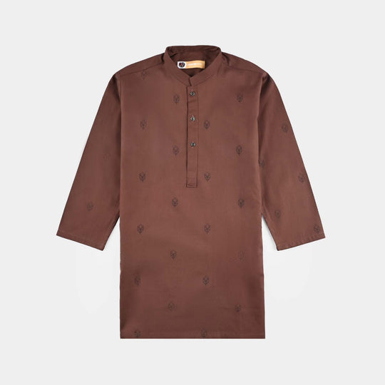 Boys Cotton Poplin Printed Kurta (Fudge Sickle)-BROWN