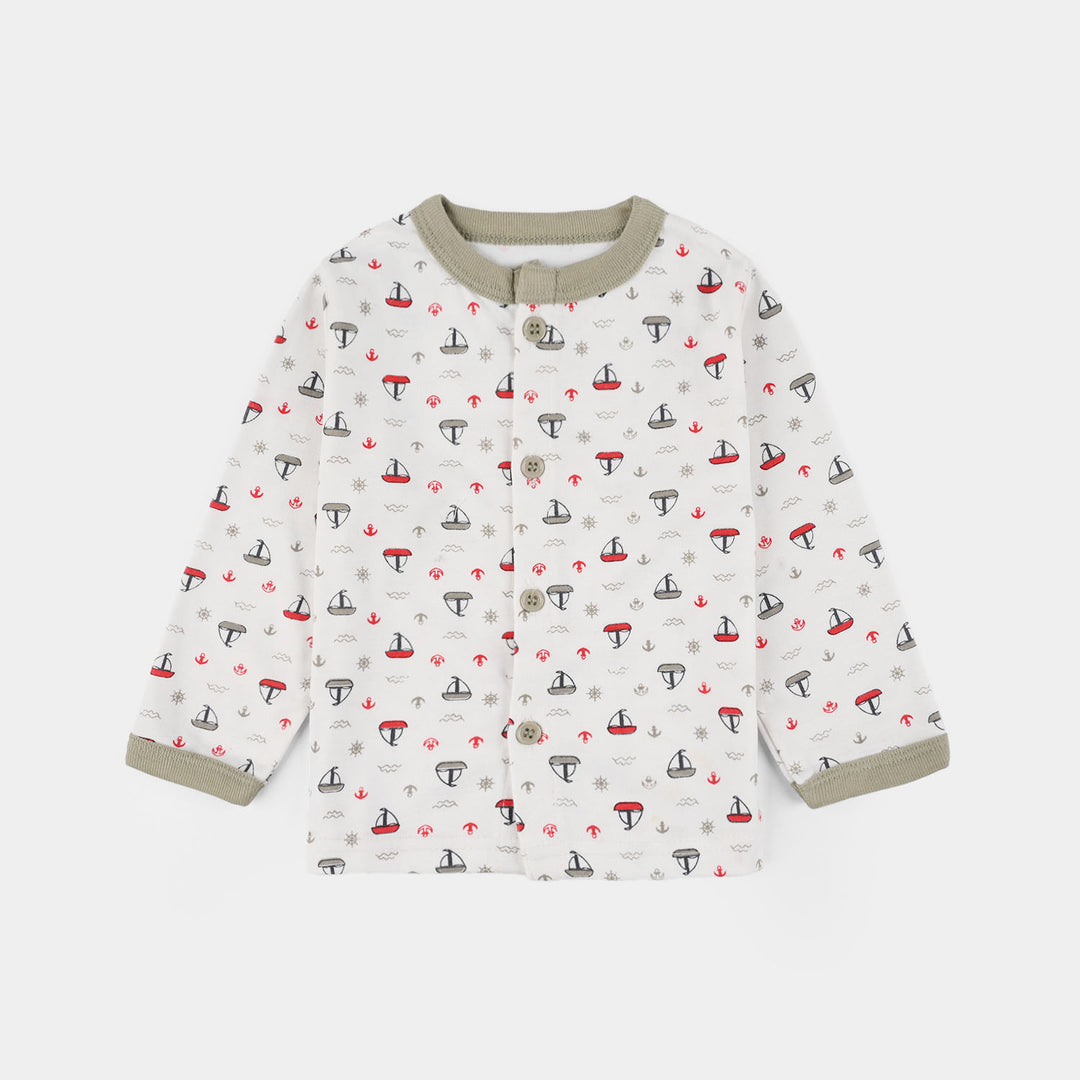 Infant Front Open Suit (Ship) - White/green