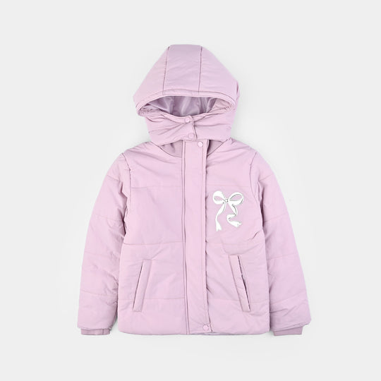 Girls Quilted Hooded Jacket F/S Bow - PURPLE
