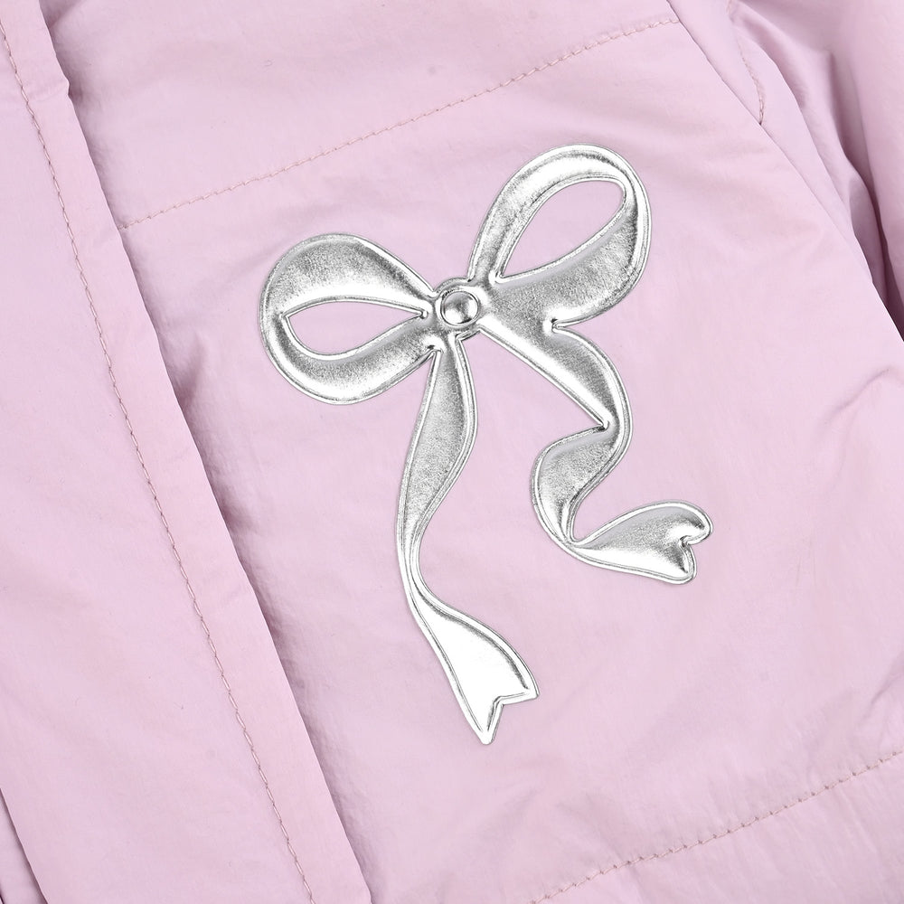 Girls Quilted Hooded Jacket F/S Bow - PURPLE