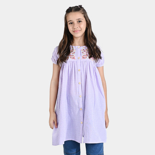 Girls Poly Cotton Casual Frock Persian Lilly-Purple