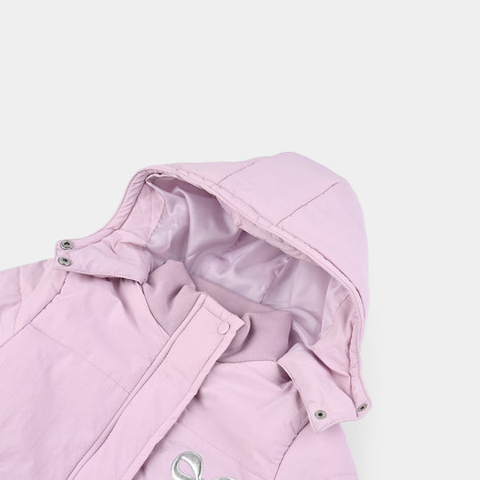 Girls Quilted Hooded Jacket F/S Bow - PURPLE