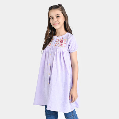 Girls Poly Cotton Casual Frock Persian Lilly-Purple