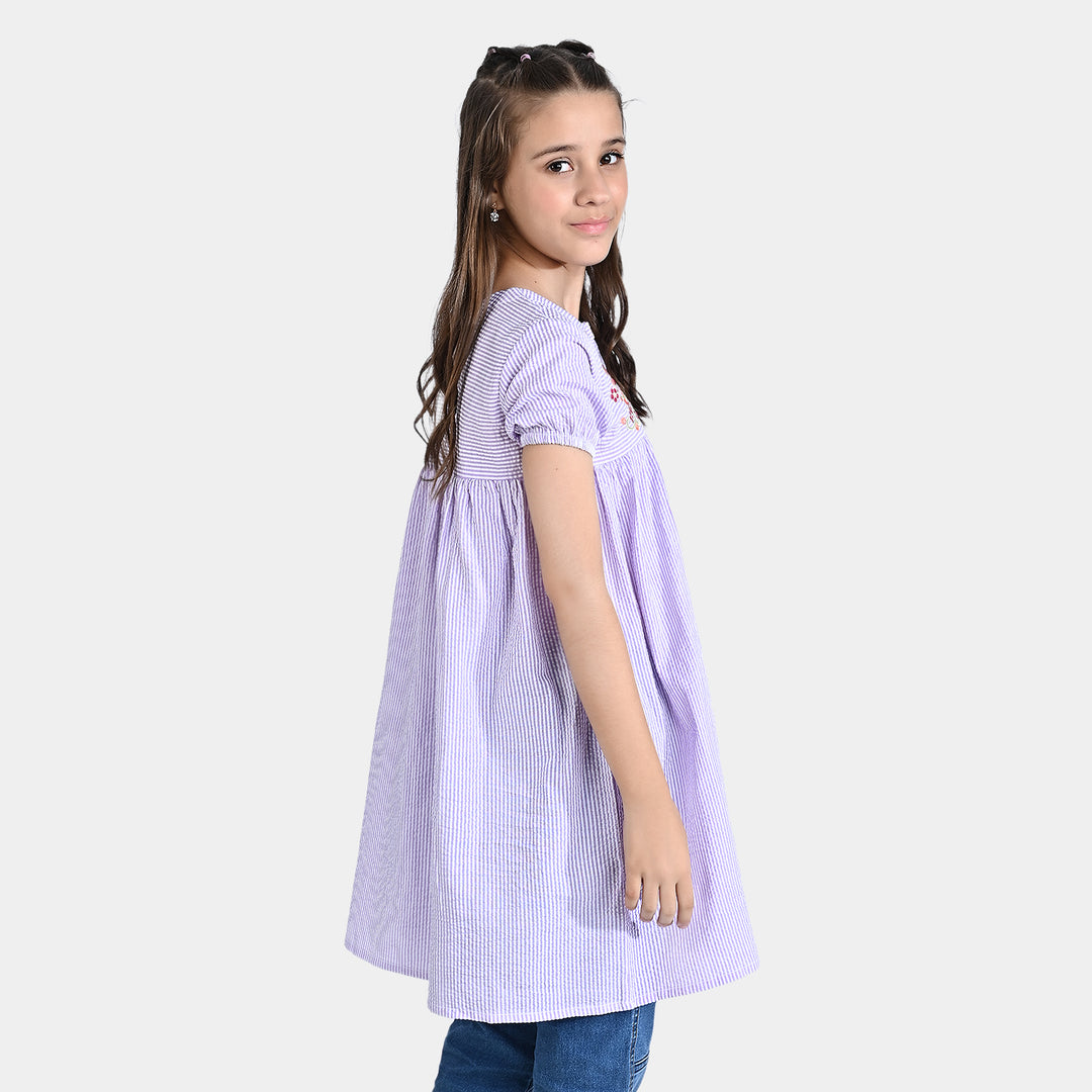 Girls Poly Cotton Casual Frock Persian Lilly-Purple