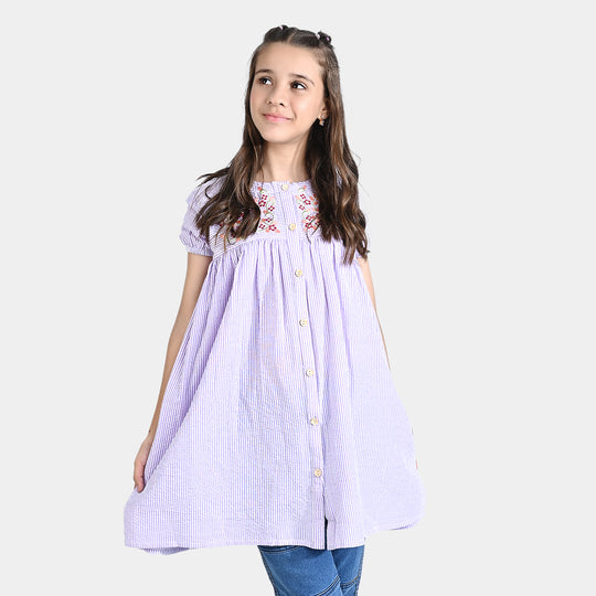 Girls Poly Cotton Casual Frock Persian Lilly-Purple