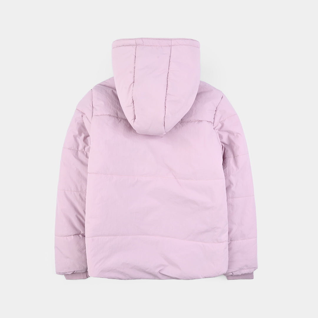 Girls Quilted Hooded Jacket F/S Bow - PURPLE