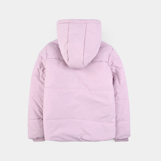 Girls Quilted Hooded Jacket F/S Bow - PURPLE