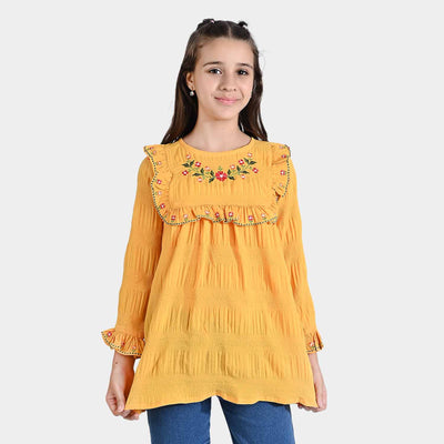 Girls Poly Cotton Emb Top Classic Yellow-Citrus