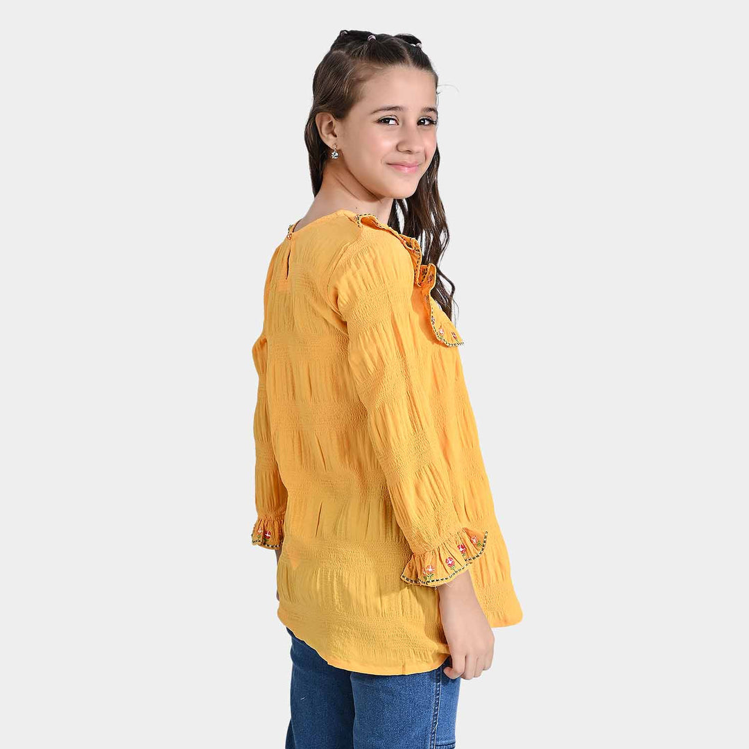 Girls Poly Cotton Emb Top Classic Yellow-Citrus