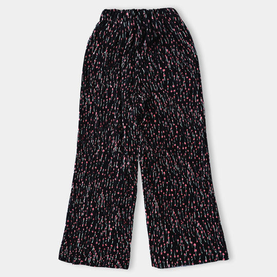 Girls Satin Culotte Pant Floral-BLACK