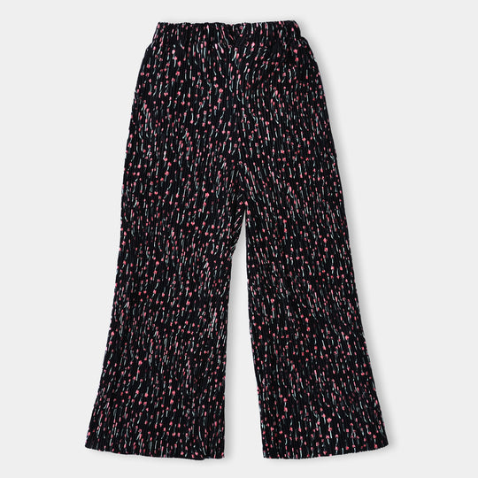 Girls Satin Culotte Pant Floral-BLACK