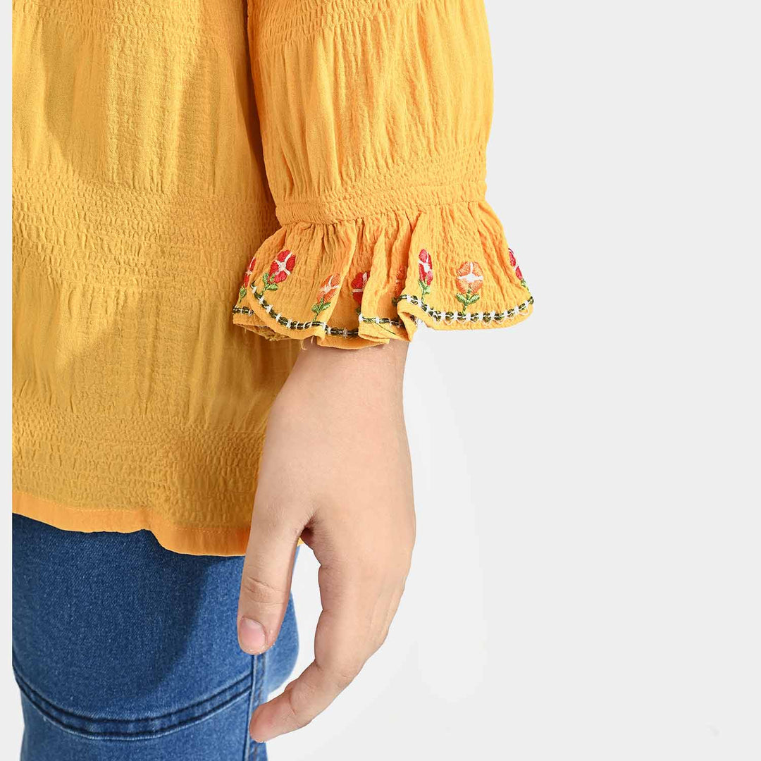 Girls Poly Cotton Emb Top Classic Yellow-Citrus