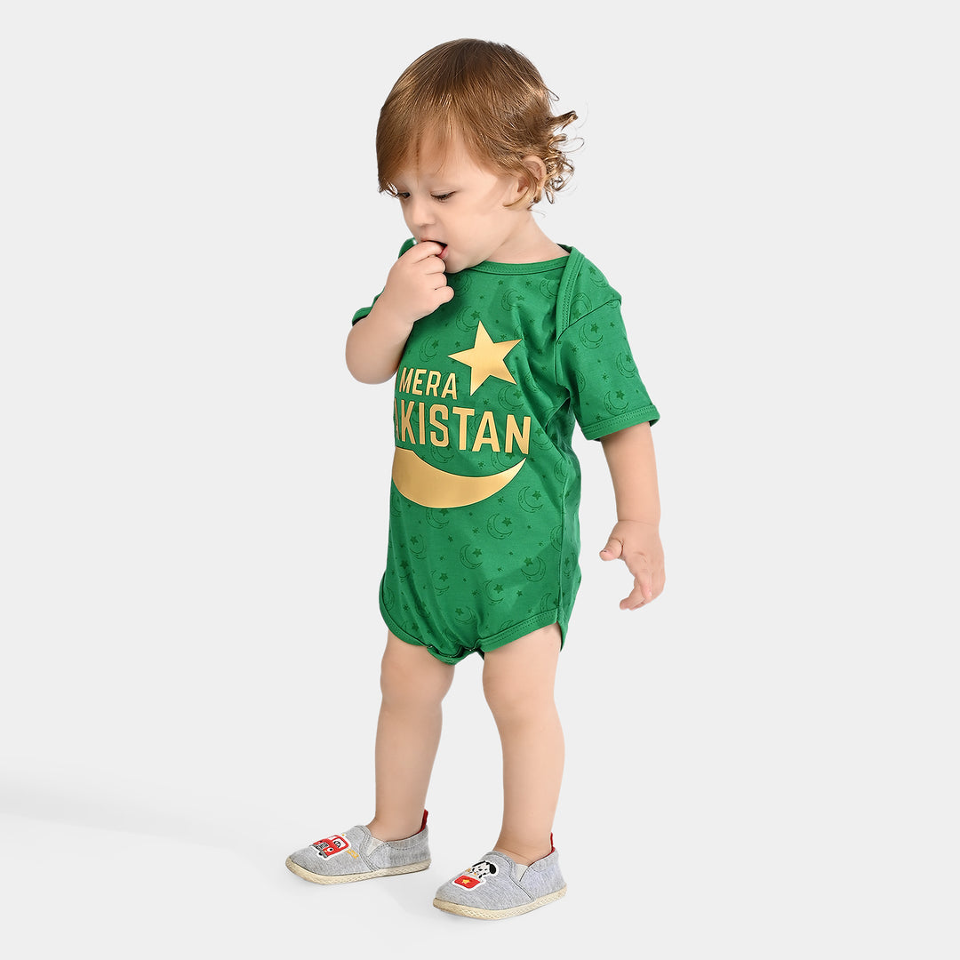 Infant Unisex Poly Cotton Jersey Basic Romper Mera Pakistan-Fern Green