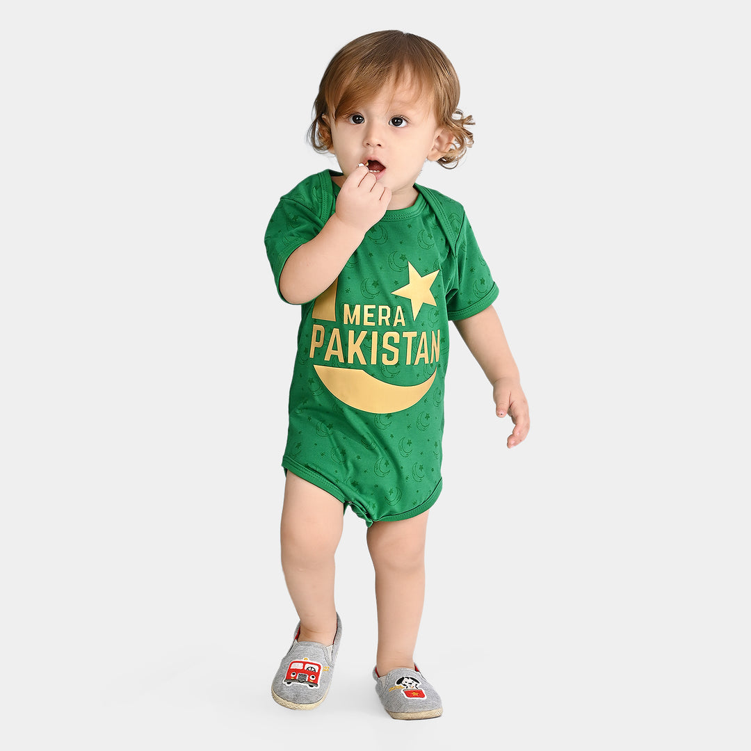 Infant Unisex Poly Cotton Jersey Basic Romper Mera Pakistan-Fern Green