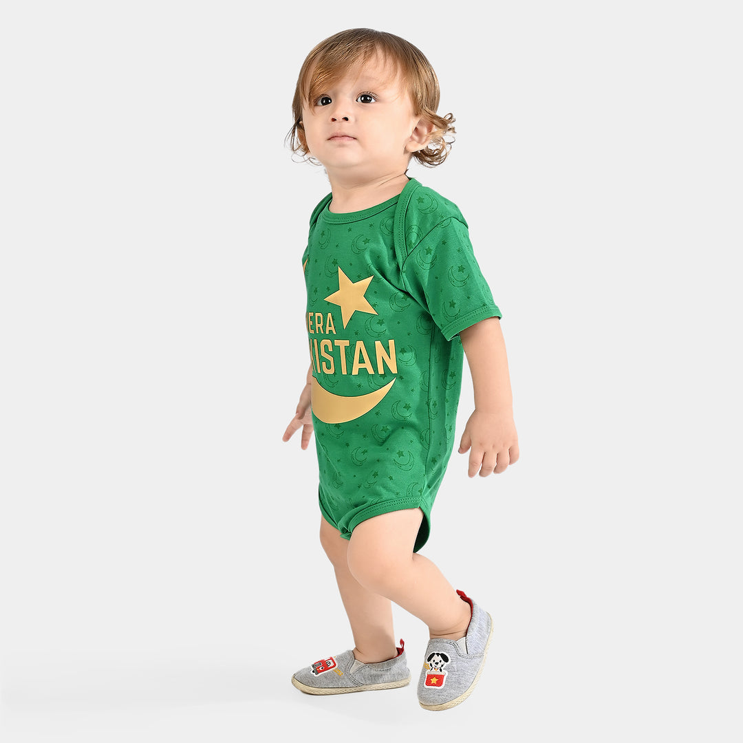 Infant Unisex Poly Cotton Jersey Basic Romper Mera Pakistan-Fern Green