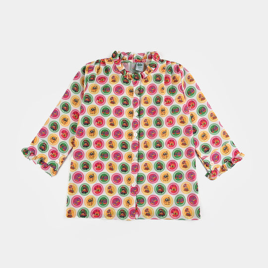 Girls Poly Net Casual Top Chai Biscuit -Multi