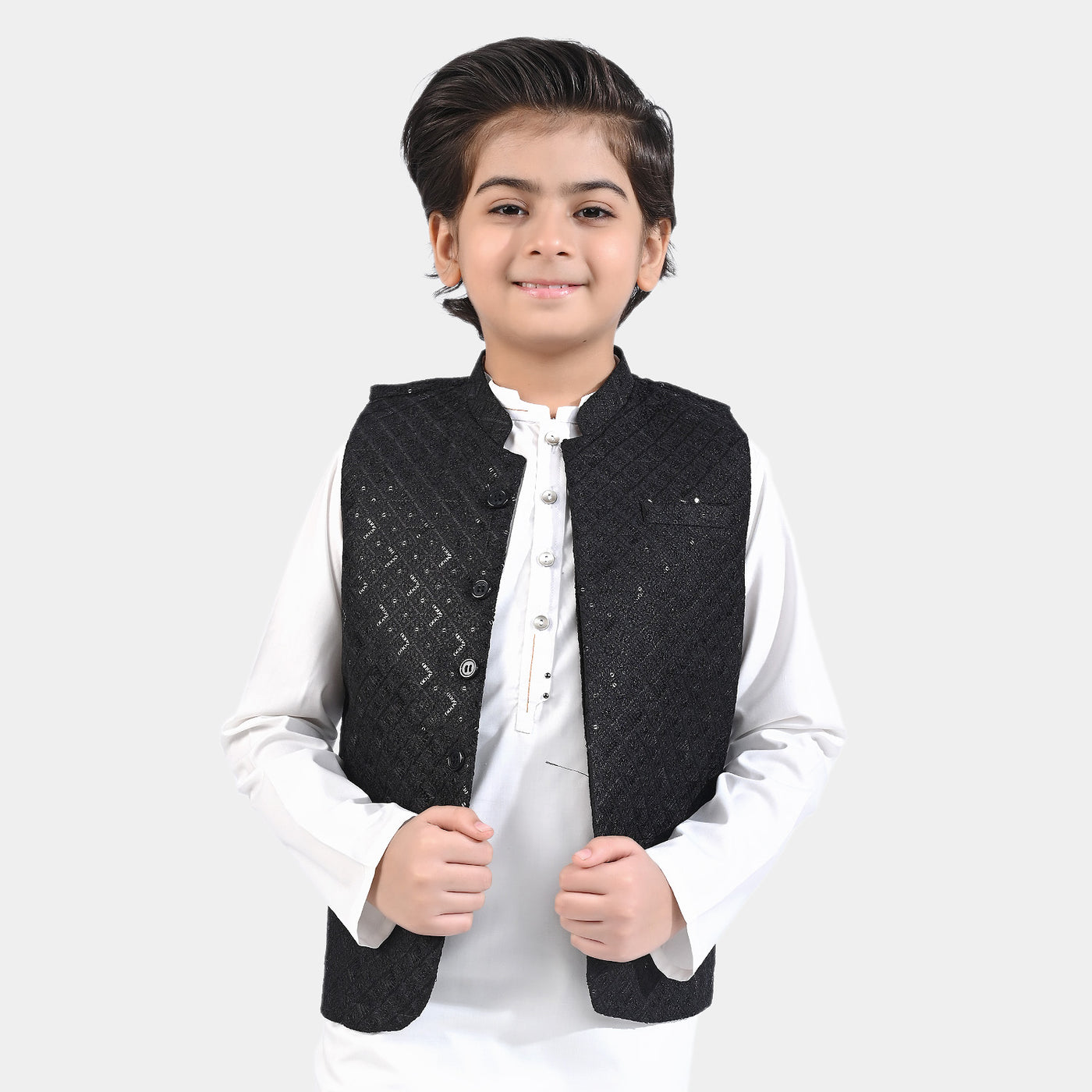 Boys Poly Viscose Waistcoat EMB-BLACK