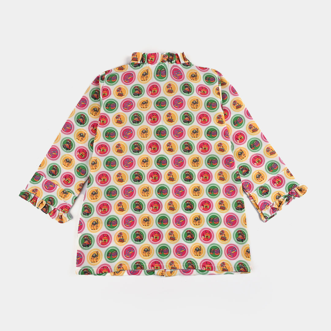 Girls Poly Net Casual Top Chai Biscuit -Multi