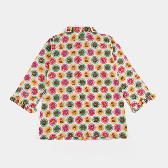 Girls Poly Net Casual Top Chai Biscuit -Multi