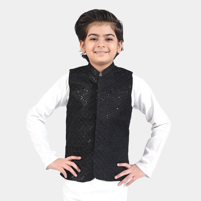 Boys Poly Viscose Waistcoat EMB-BLACK