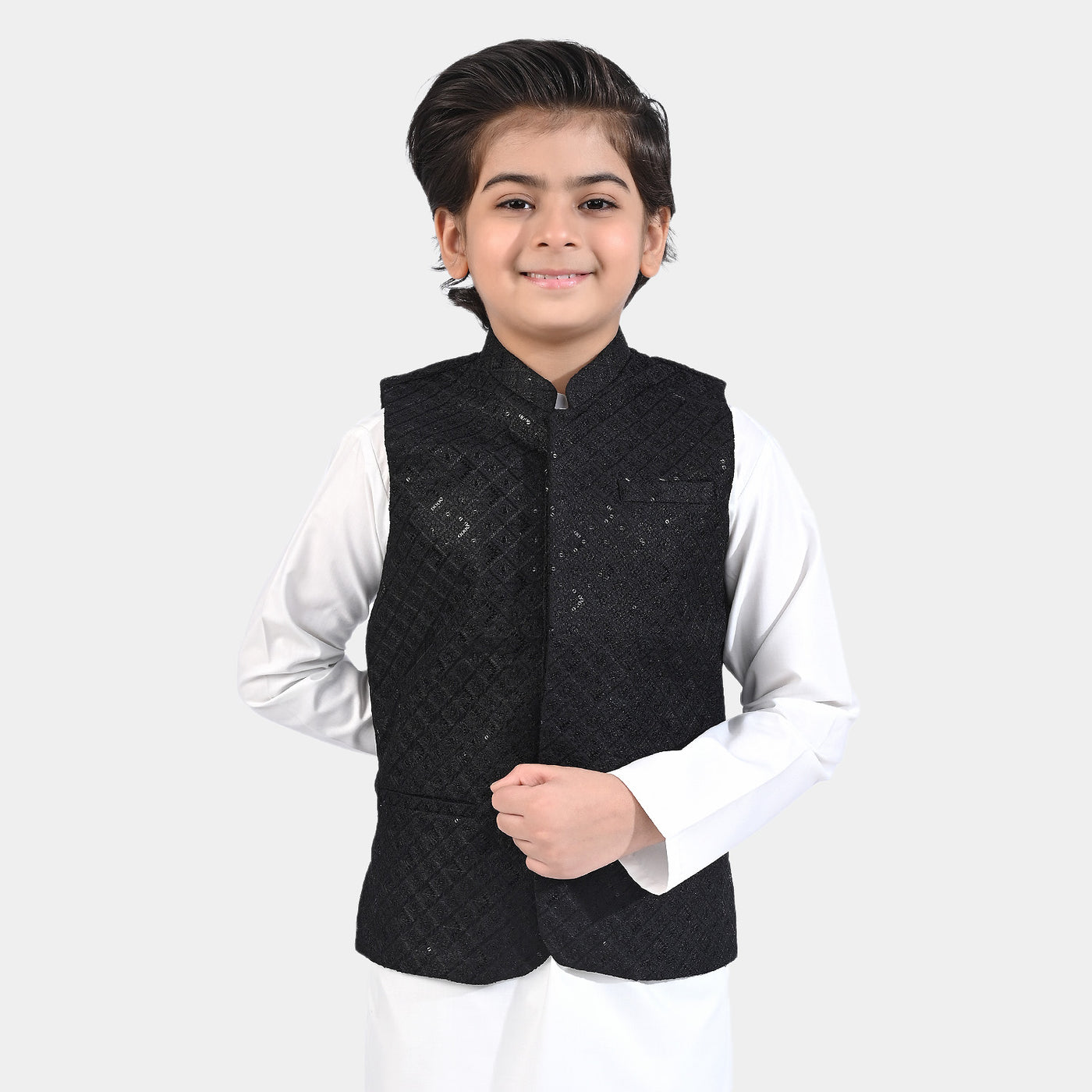 Boys Poly Viscose Waistcoat EMB-BLACK