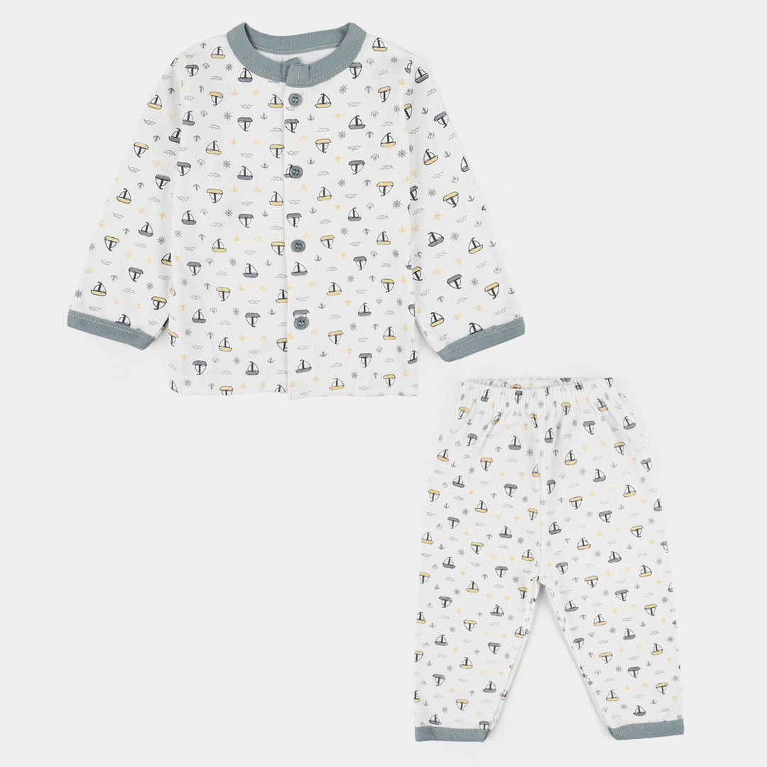 Infant Front Open Suit (Ship) - White/Grey