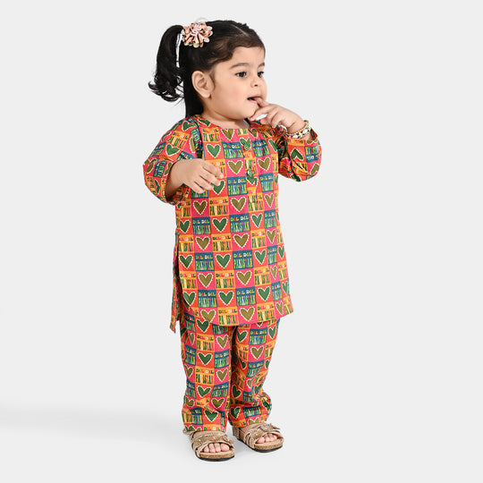 Infant Girls Cotton Poplin IND 2Pcs Suit Dil Dil Pakistan-Multi