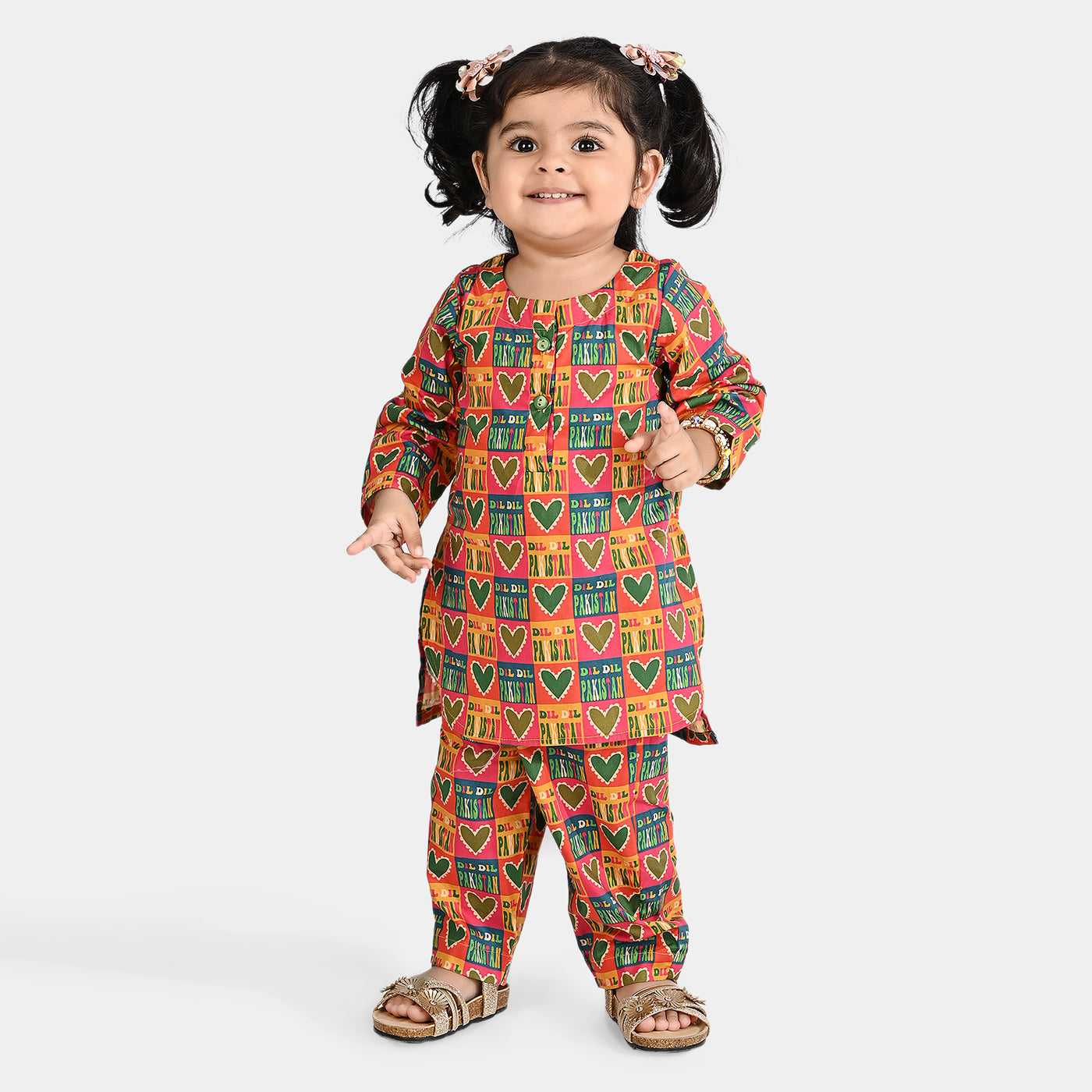 Infant Girls Cotton Poplin IND 2Pcs Suit Dil Dil Pakistan-Multi