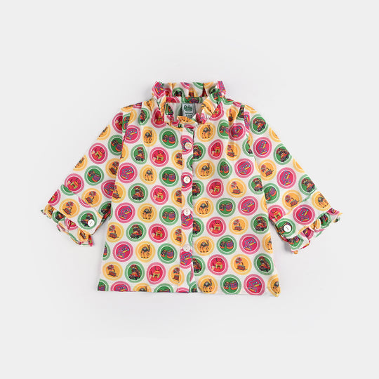 Infant Girls Poly Net Casual Top Chai Biscuit -Multi