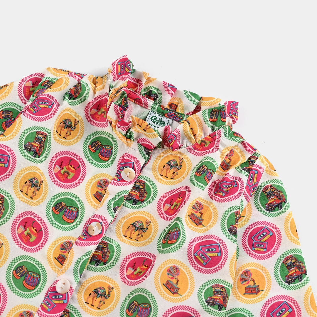Infant Girls Poly Net Casual Top Chai Biscuit -Multi