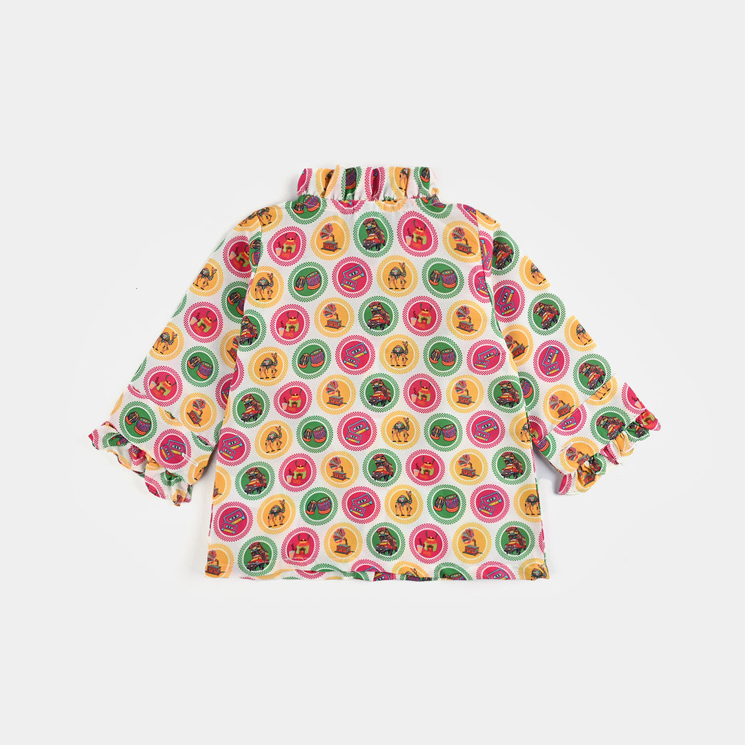 Infant Girls Poly Net Casual Top Chai Biscuit -Multi