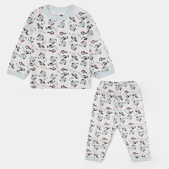 Infant Front Open Suit (Helicopter) - White/Grey