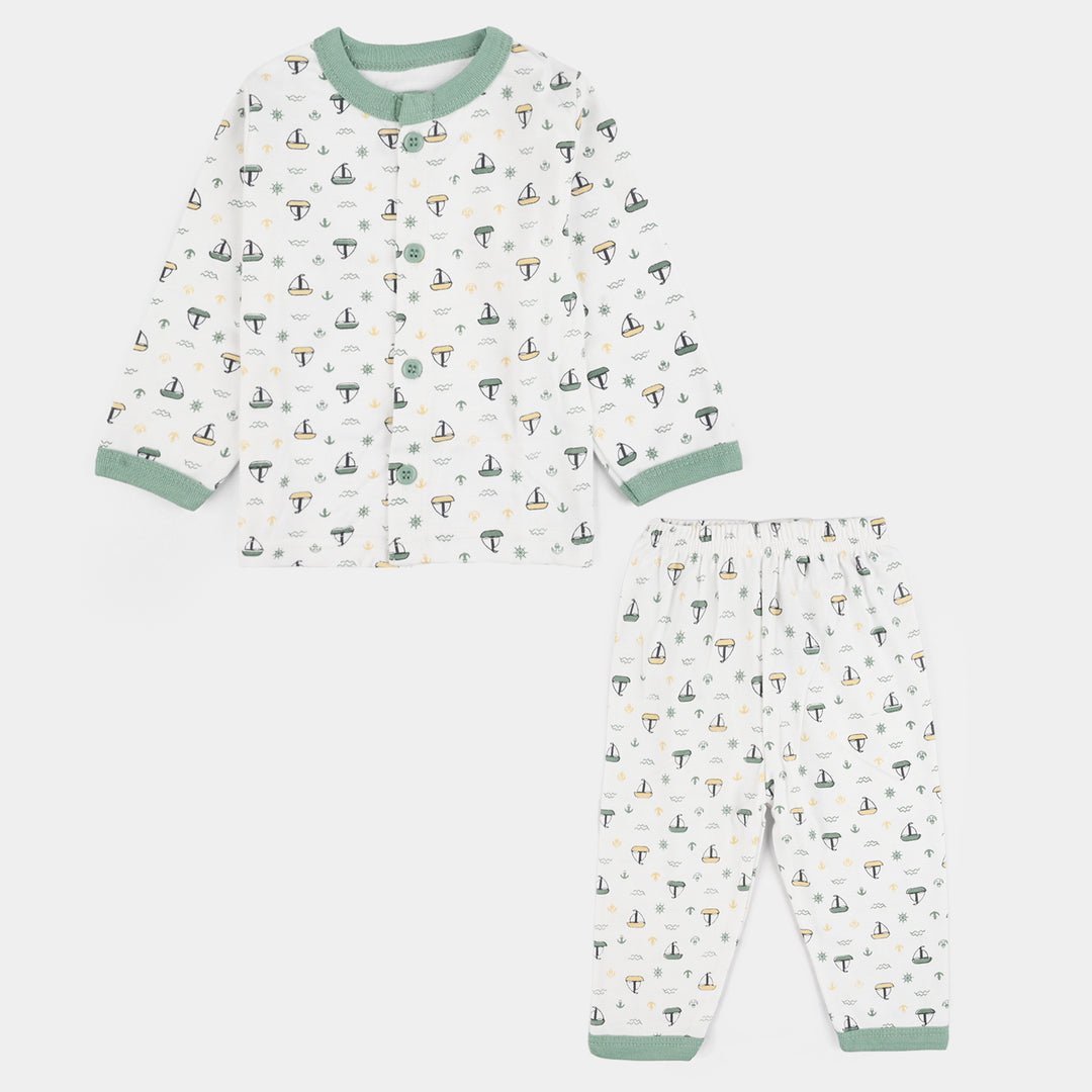 Infant Front Open Suit (Ship) - White/Green