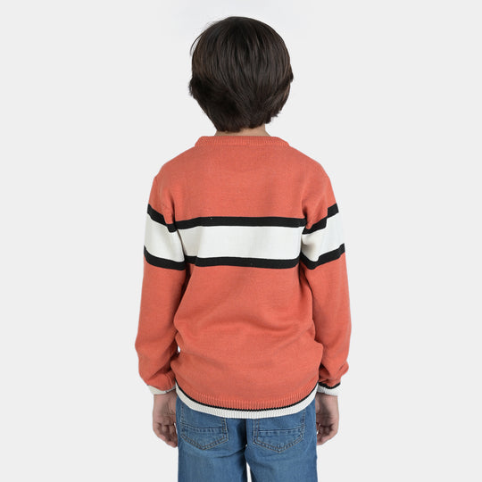 Boys Acrylic Full Sleeves Sweater Striper-Rust/White